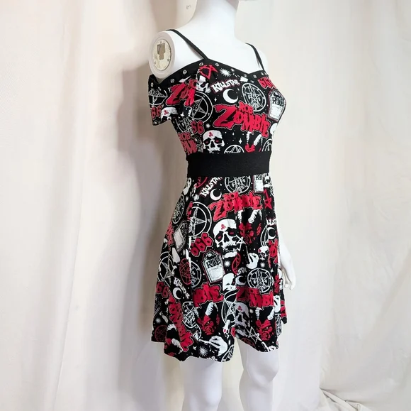 RARE Dead Stock Killstar Rob Zombie Spookshow Bardot Dress Black, Red & White - Picture 5 of 9